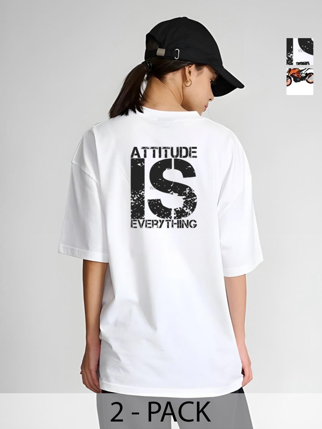 

SZN Women Typography Printed Round Neck Cotton Oversized T-shirt, White