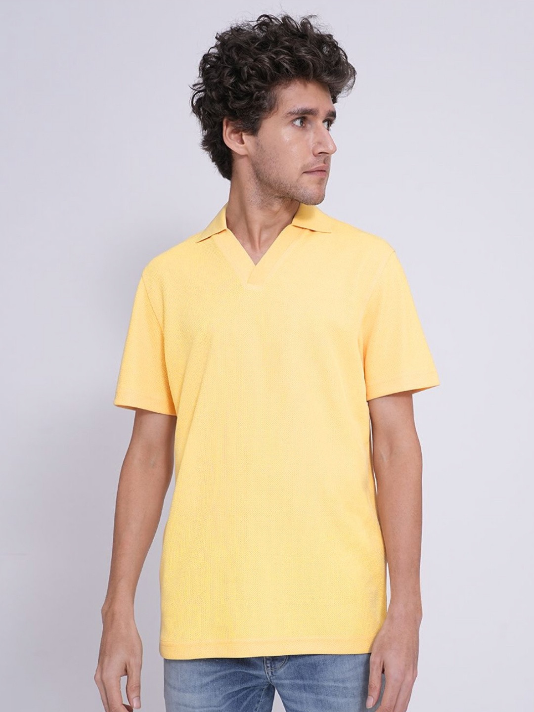 

SELECTED Men Solid Polo Collar Relaxed Fit T-shirt, Yellow