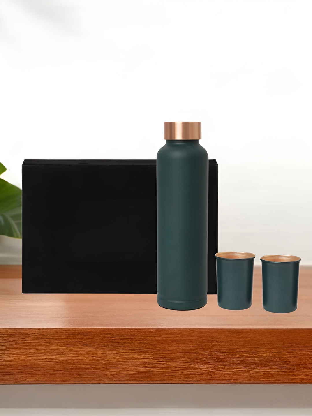 

INTERNATIONAL GIFT Green 3 Pieces Pure Copper Water Bottle With Velvet Box & Bag - 950ml