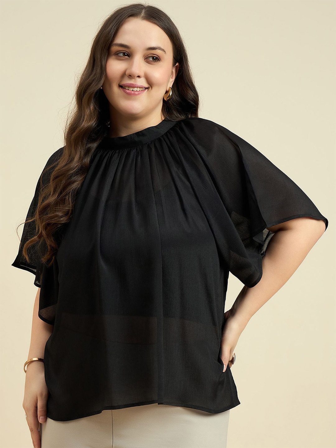 

DressBerry Curve Women Solid Round Neck Top, Black