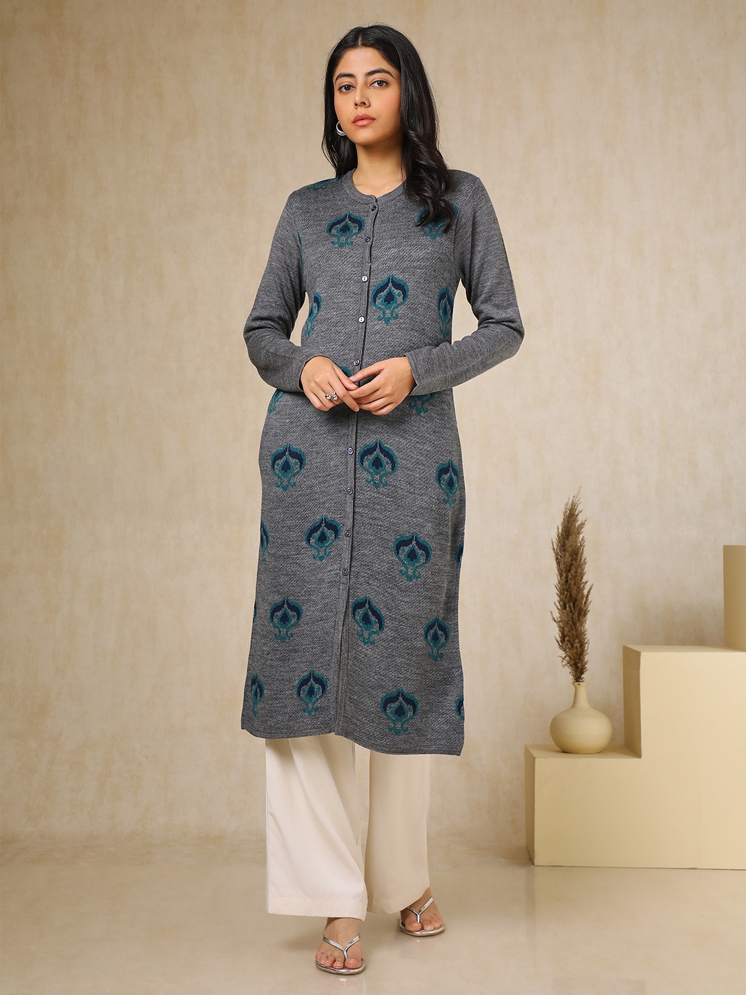 

Soch Women Ethnic Motifs Thread Work Kurta, Grey