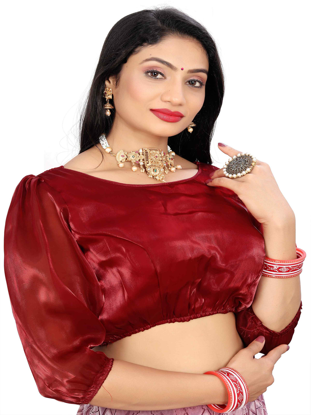 

HERE&NOW Round Neck Butterfly Sleeve Blouse, Maroon