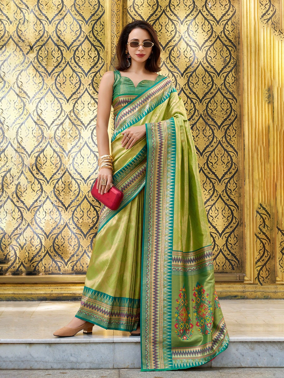 

MySilkLove Verdun Green Tissue Handloom Saree