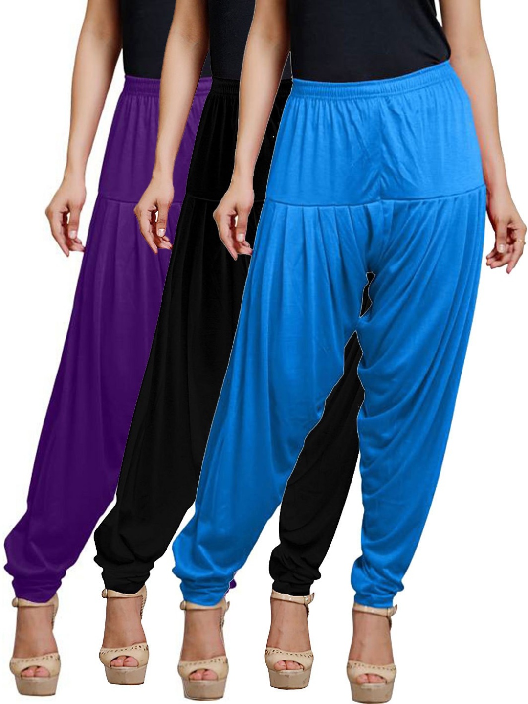 

AFRA GARMENTS Women Pack Of 3 Loose Fit Mid Rise Patiala, Violet