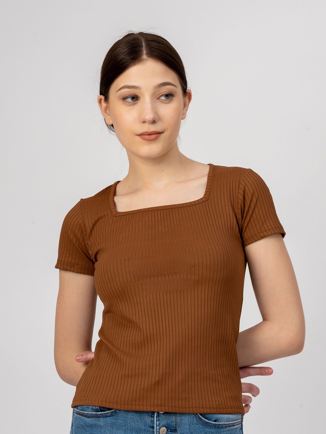 

PYR8 Striped Top, Coffee brown