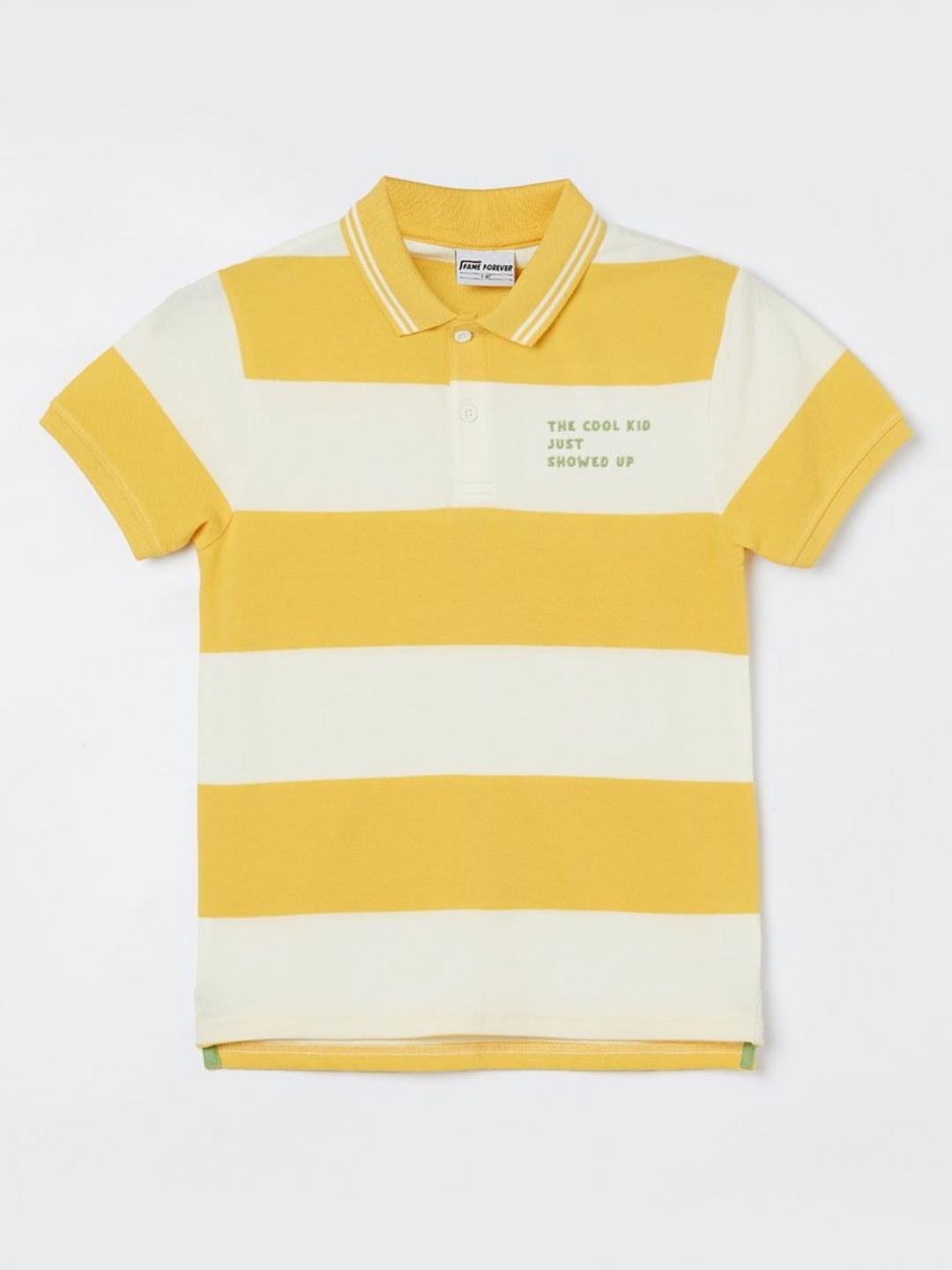 

Fame Forever by Lifestyle Boys Striped Polo Collar Cotton T-shirt, Yellow