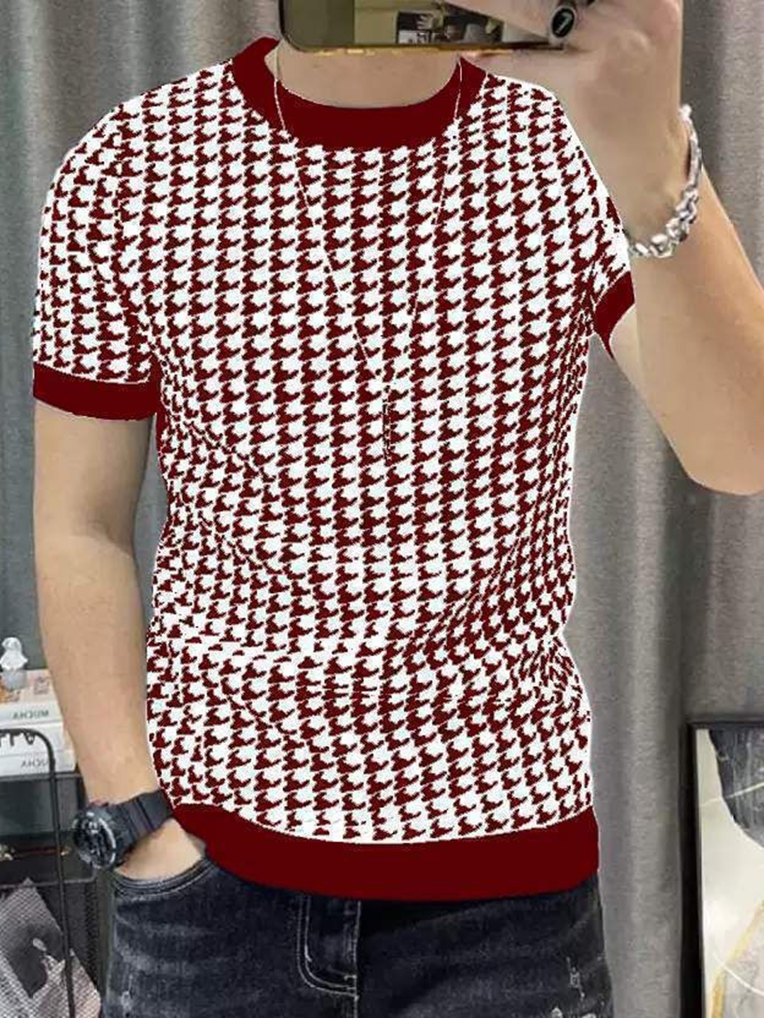 

FABRIPPLE Men Pockets T-shirt, Maroon