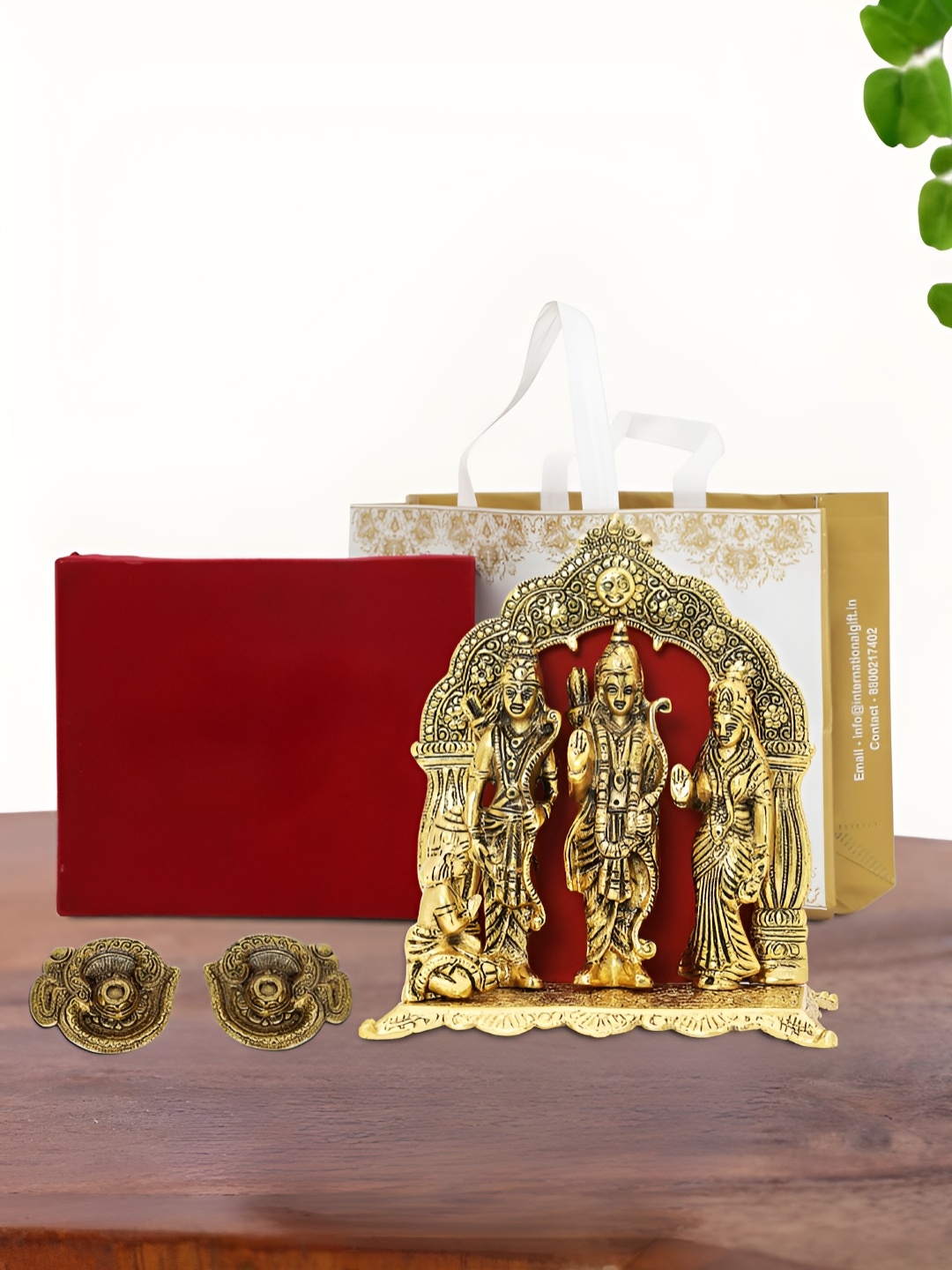 

INTERNATIONAL GIFT Gold-Toned 3 Pieces Ram Darbar Religious Idol Showpiece With Diyas