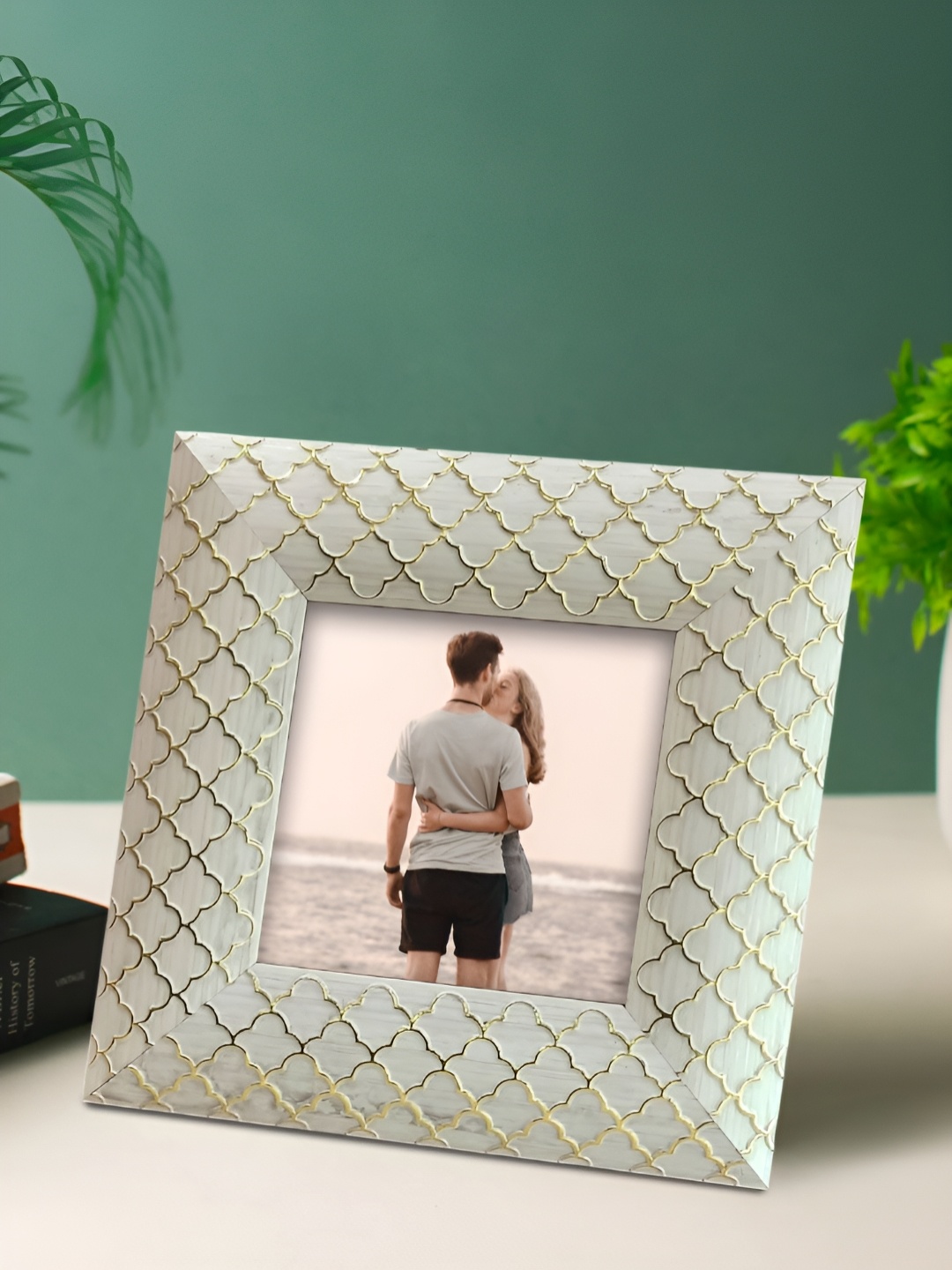 

Art Street White Self Design Printed MDF Table Photo Frames