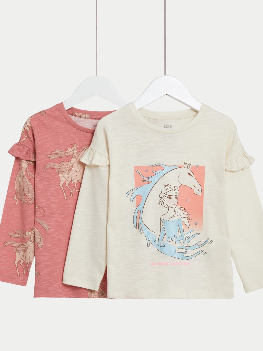 

Marks & Spencer Girls Pack Of 2 Disney Frozen Printed Pure Cotton Tops, Beige