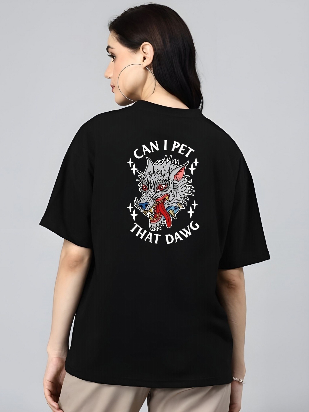 

SZN Women Graphic Printed Round Neck Cotton Oversized T-shirt, Black