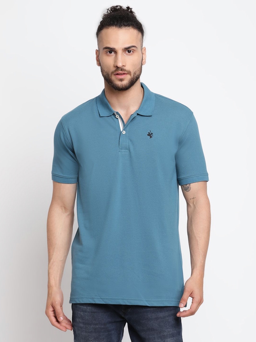

Cantabil Men Solid Polo Collar Cotton T-shirt, Blue