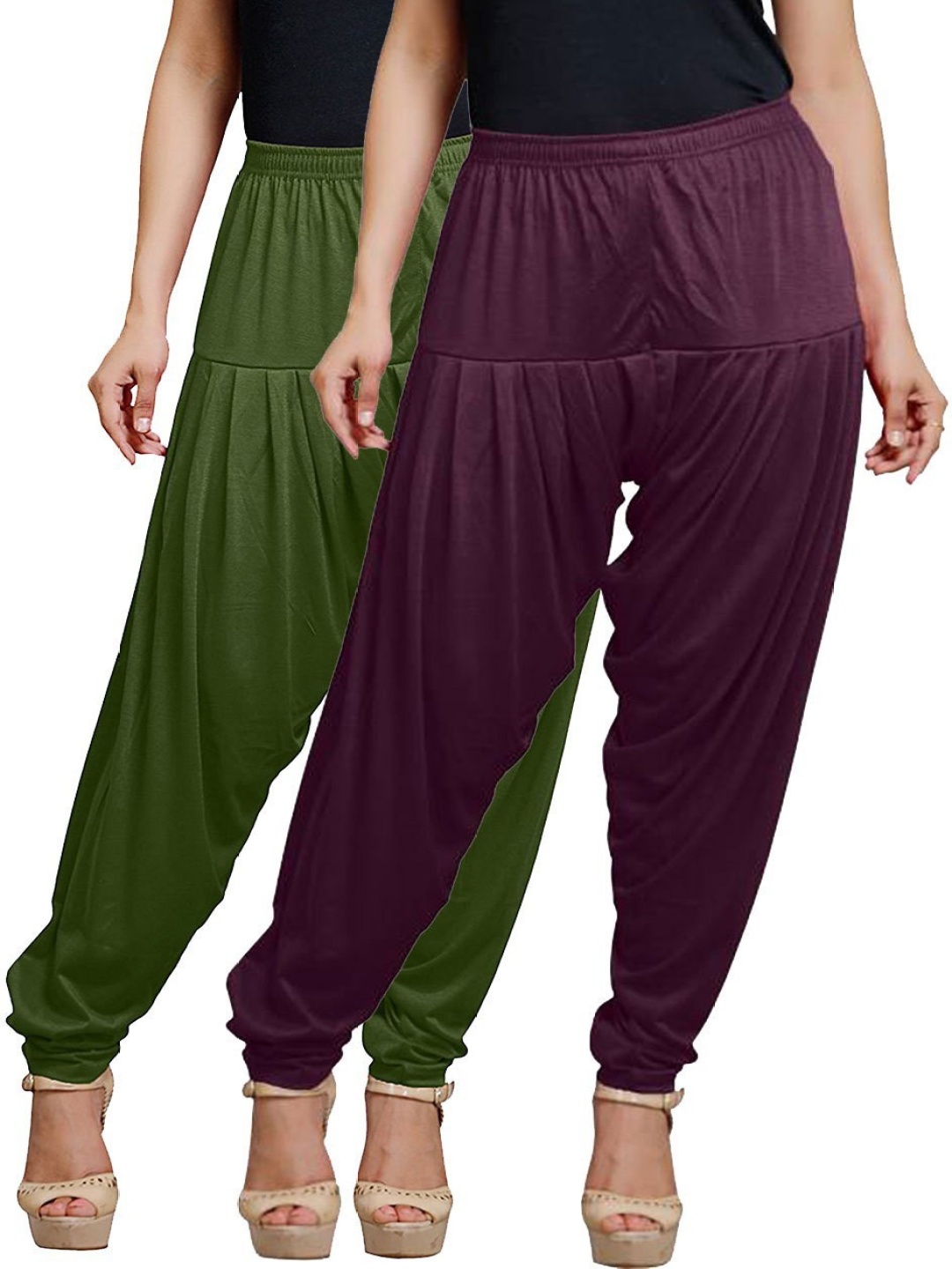 

AFRA GARMENTS Women Pack Of 2 Solid Mid-Rise Patiala, Green