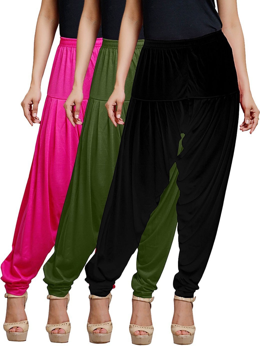 

AFRA GARMENTS Women Pack Of 3 Mid Rise Loose Fit Patiala, Pink