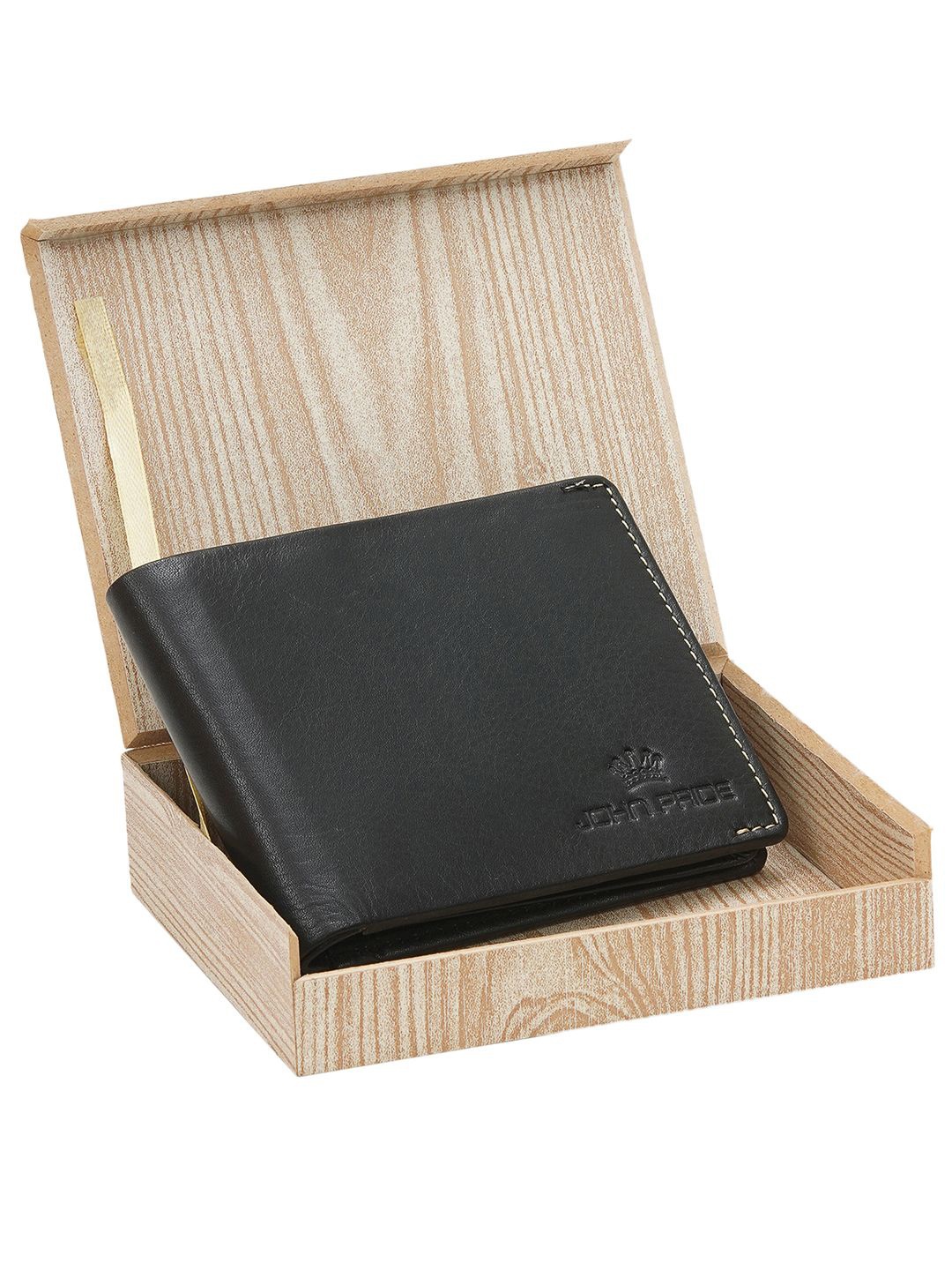 

John Pride Men Leather Two Fold Wallet, Black