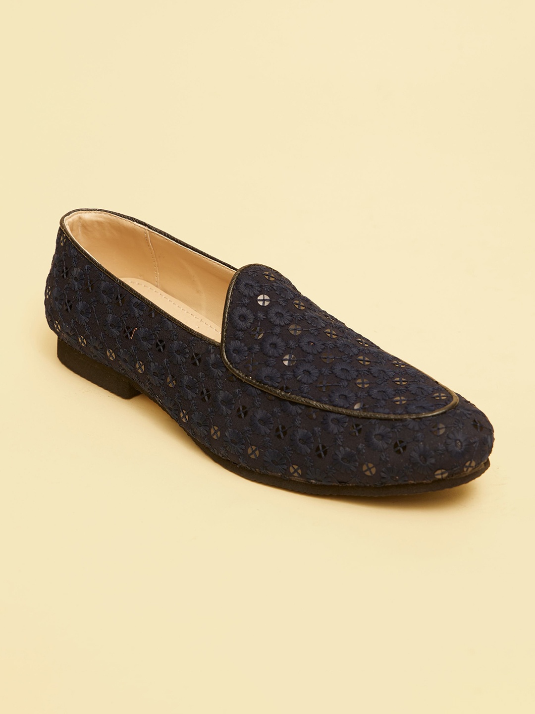 

Manyavar Men Floral Patterned Sequined Loafers Mojaris, Blue