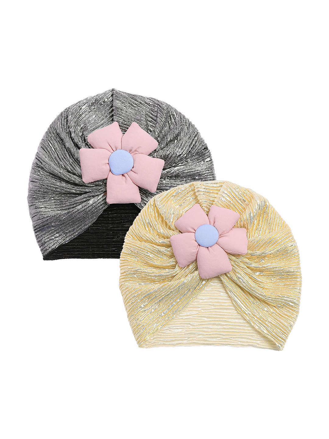 

THE LITTLE LOOKERS Infants Pack Of 2 Soft Hosiery Turban Flower Cap, Grey