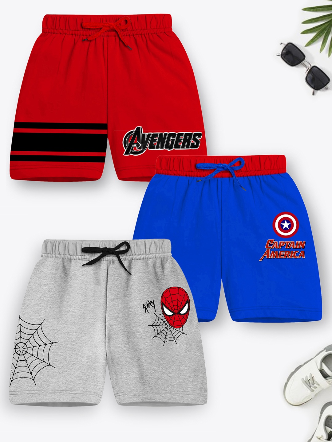 

Marvel by Miss and Chief Boys Pack Of 3 Printed Avengers Regular Shorts, Red