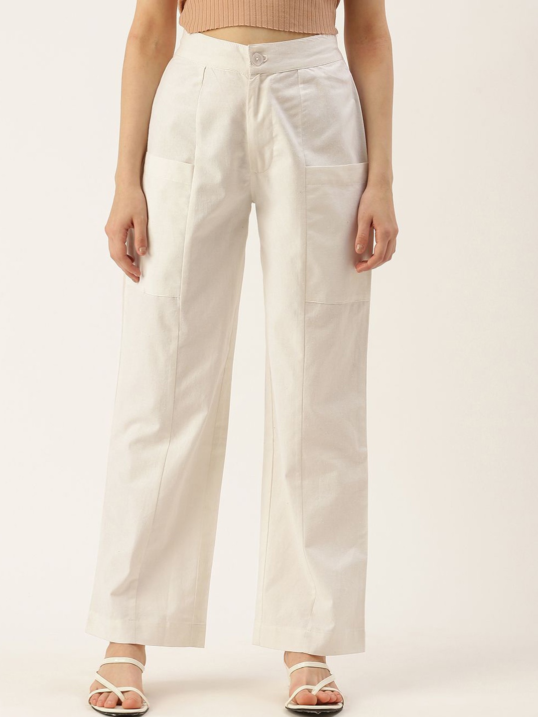 

VYMO Women High-Rise Cotton Trousers, White