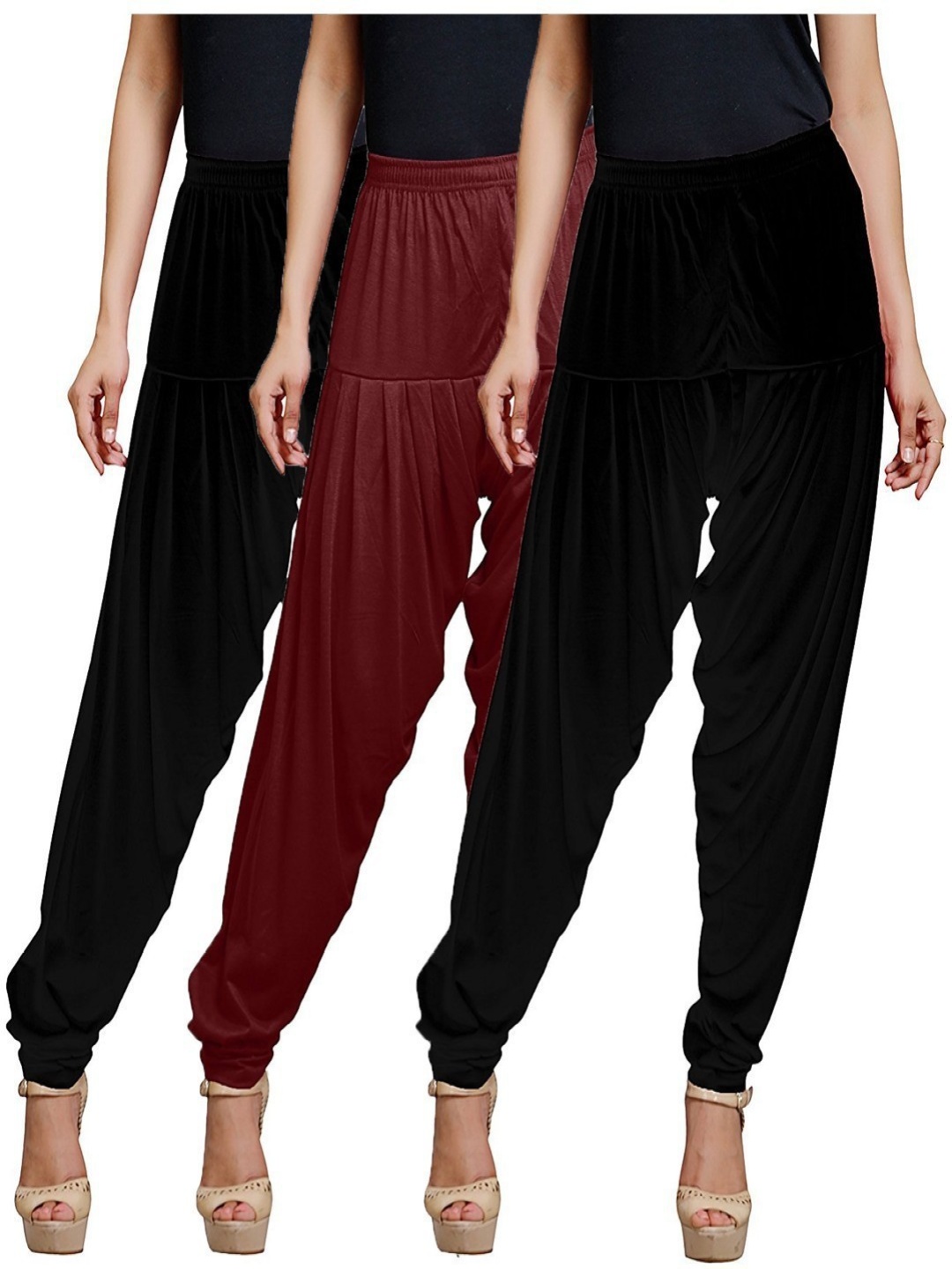 

AFRA GARMENTS Women Pack Of 3 Mid Rise Loose Fit Patiala, Black