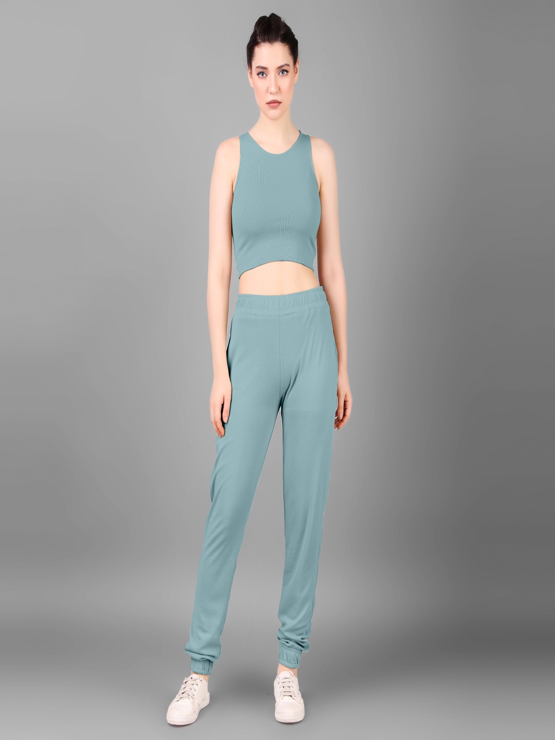 

Moda Rapido Round Neck Crop Top With Trousers, Turquoise blue