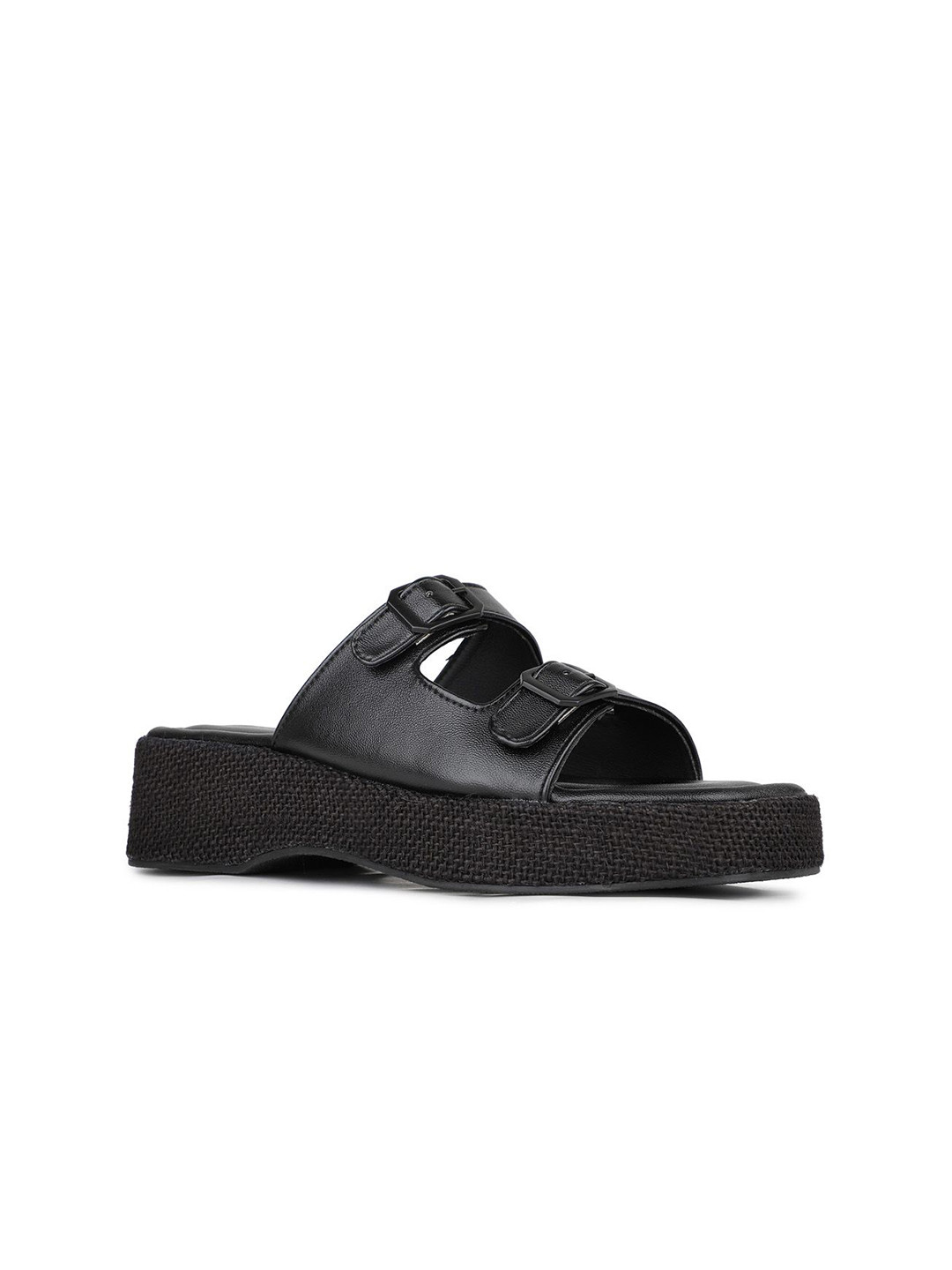 

Inc 5 Women Open Toe Flats with Buckles, Black