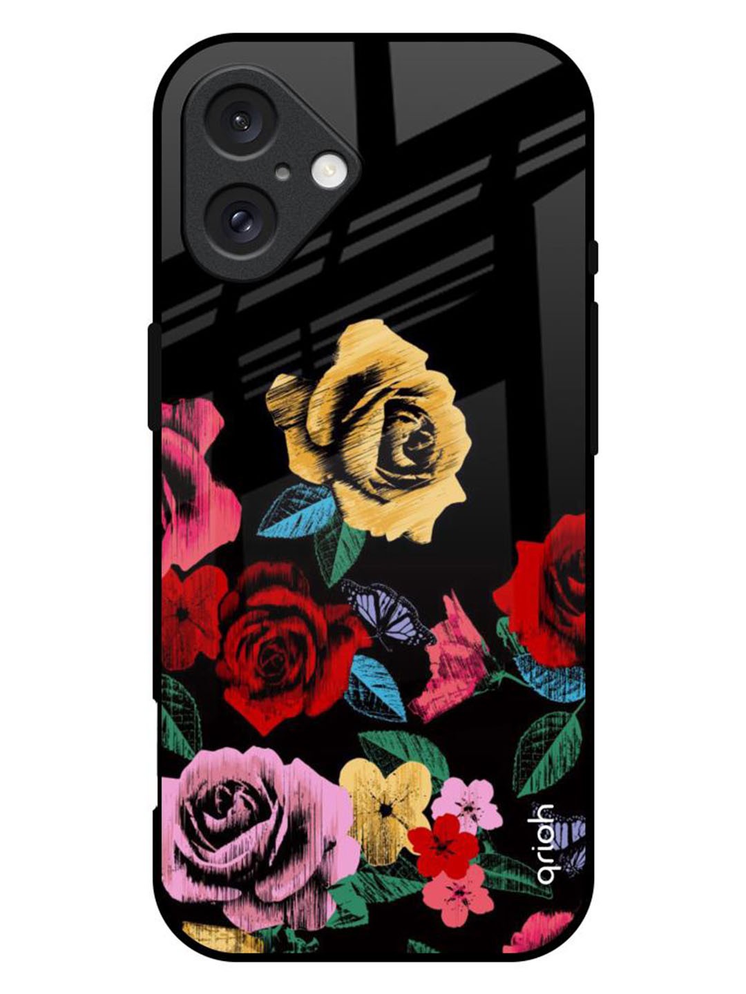 

QRIOH Floral Decorative Printed iPhone 16 Plus Back Case, Black