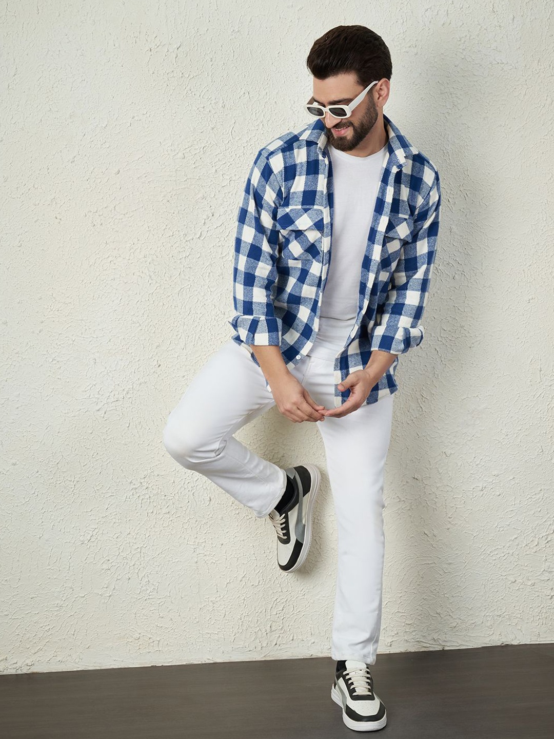 

Bigreams Men Regural Fit Cotton Checkered Flannel Shirt With Two Patch Pocket, Blue