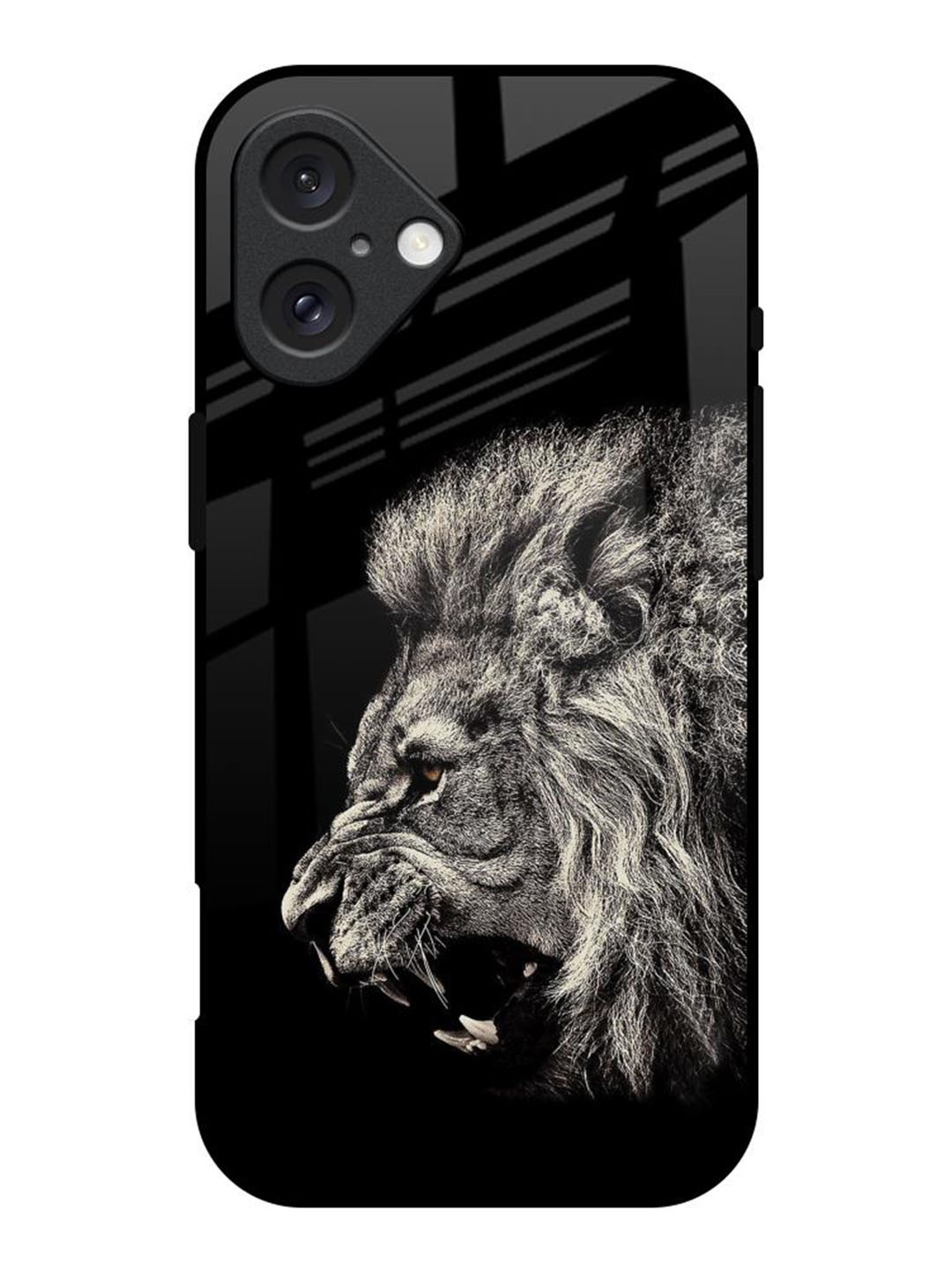 

QRIOH Brave Lion Printed iPhone 16 Back Case, Black