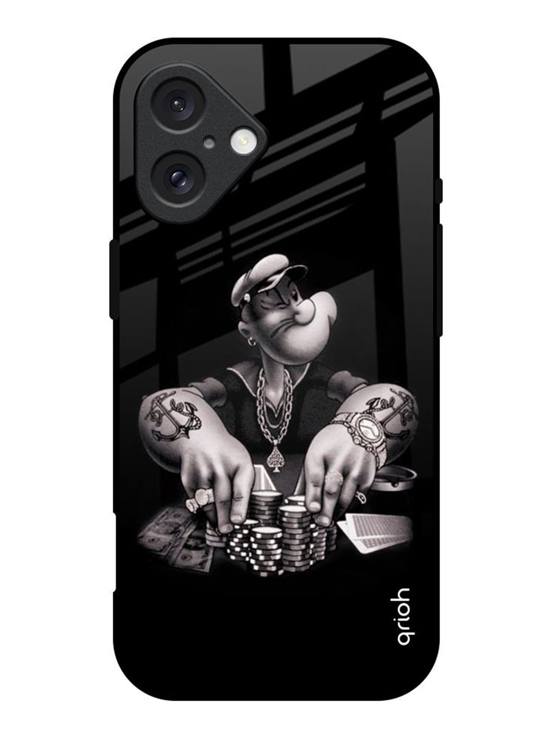 

QRIOH Gambling Problem Printed iPhone 16 Back Case, Black