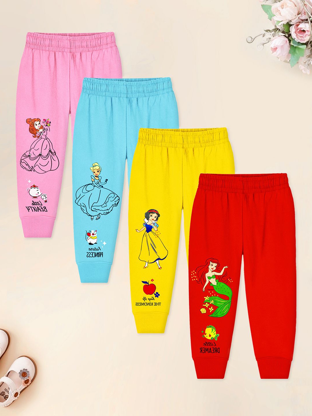

Disney By Miss and Chief Girls Pack Of 4 Frozen Printed Cotton Joggers, Pink