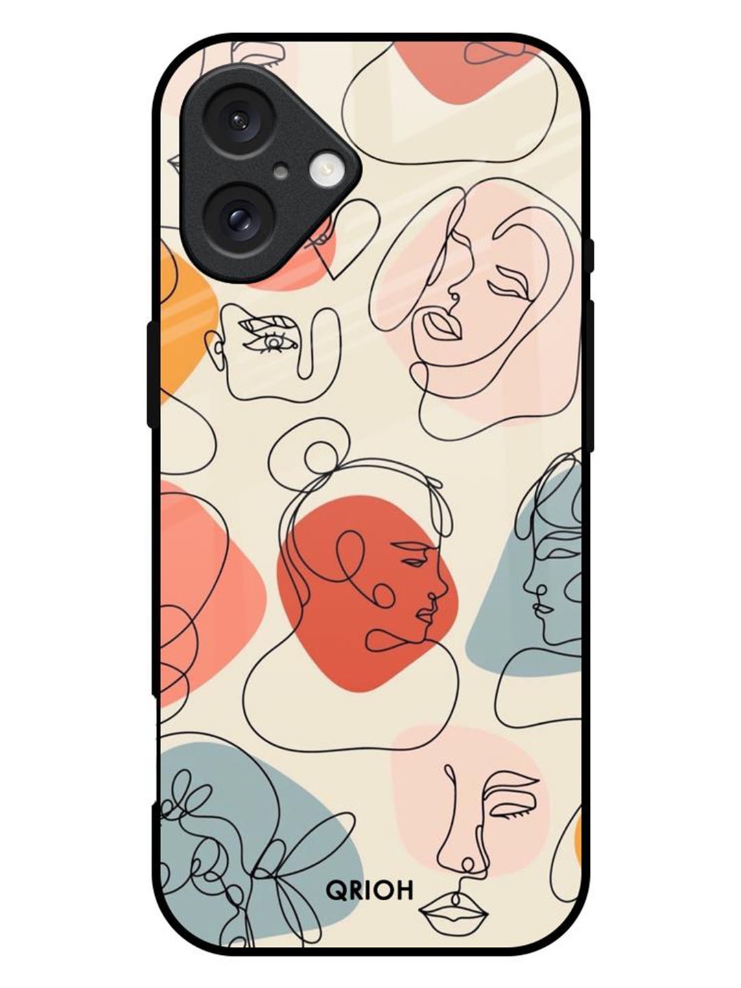 

QRIOH Abstract Faces Printed iPhone 16 Plus Back Case, Cream