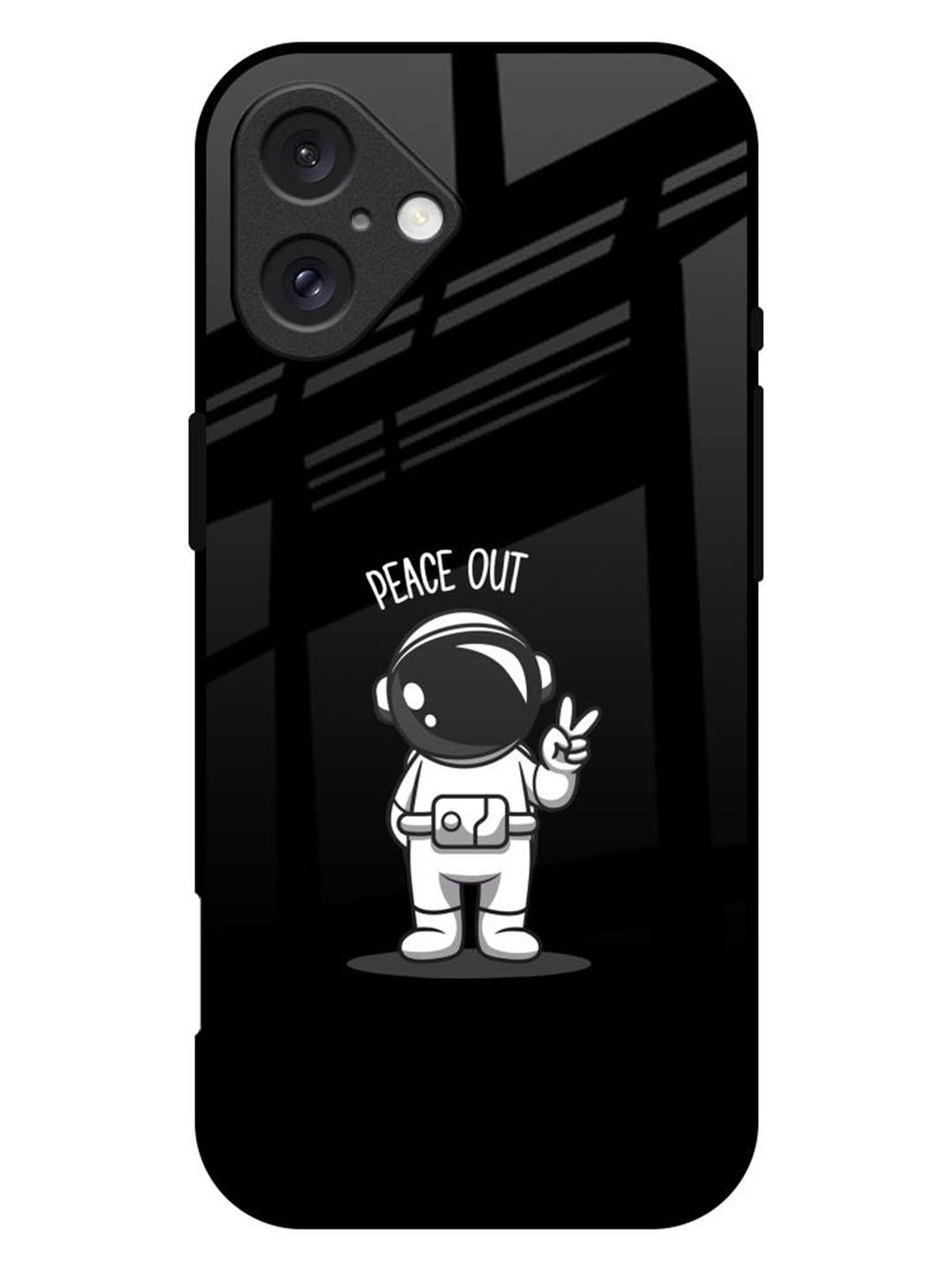 

QRIOH iPhone 16 Plus Peace Out Astro Real Glass Back Case, Black
