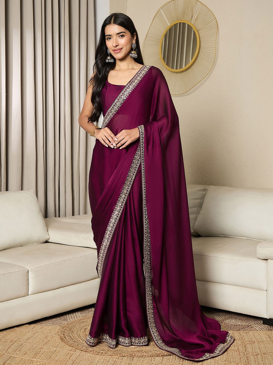 

Mitera Satin Ready to Wear Saree, Magenta