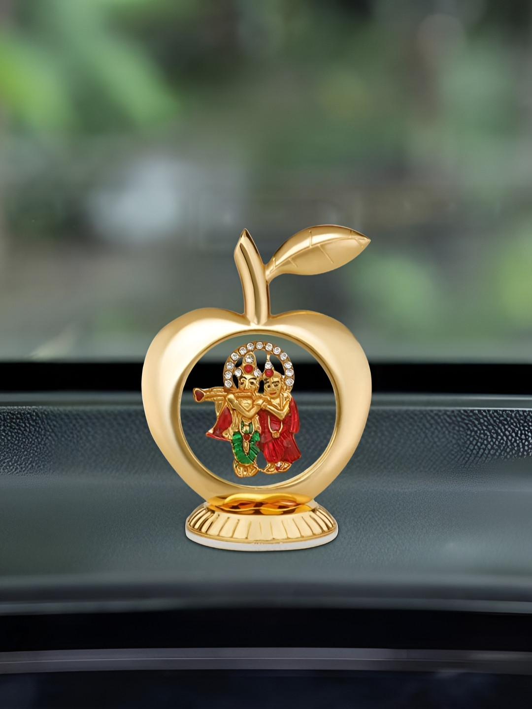 

INTERNATIONAL GIFT Radha Krishna Idol in Apple Shape for Car Dashboard, Gold