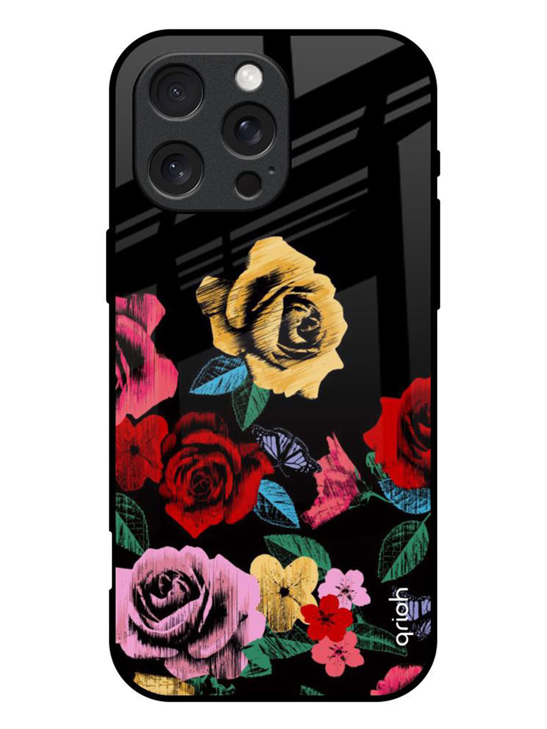 

QRIOH Floral Printed iPhone 16 Pro Max Back Case Mobile Accessories, Black