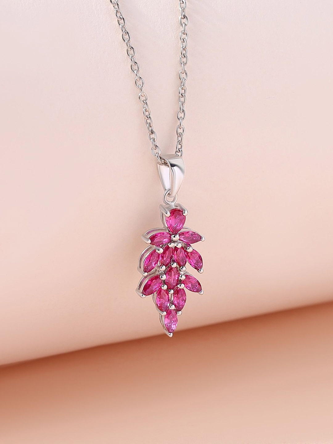 

Ornate Jewels Sterling Silver Rose Gold-Plated Cubic Zirconia Studed Pendants with Chains