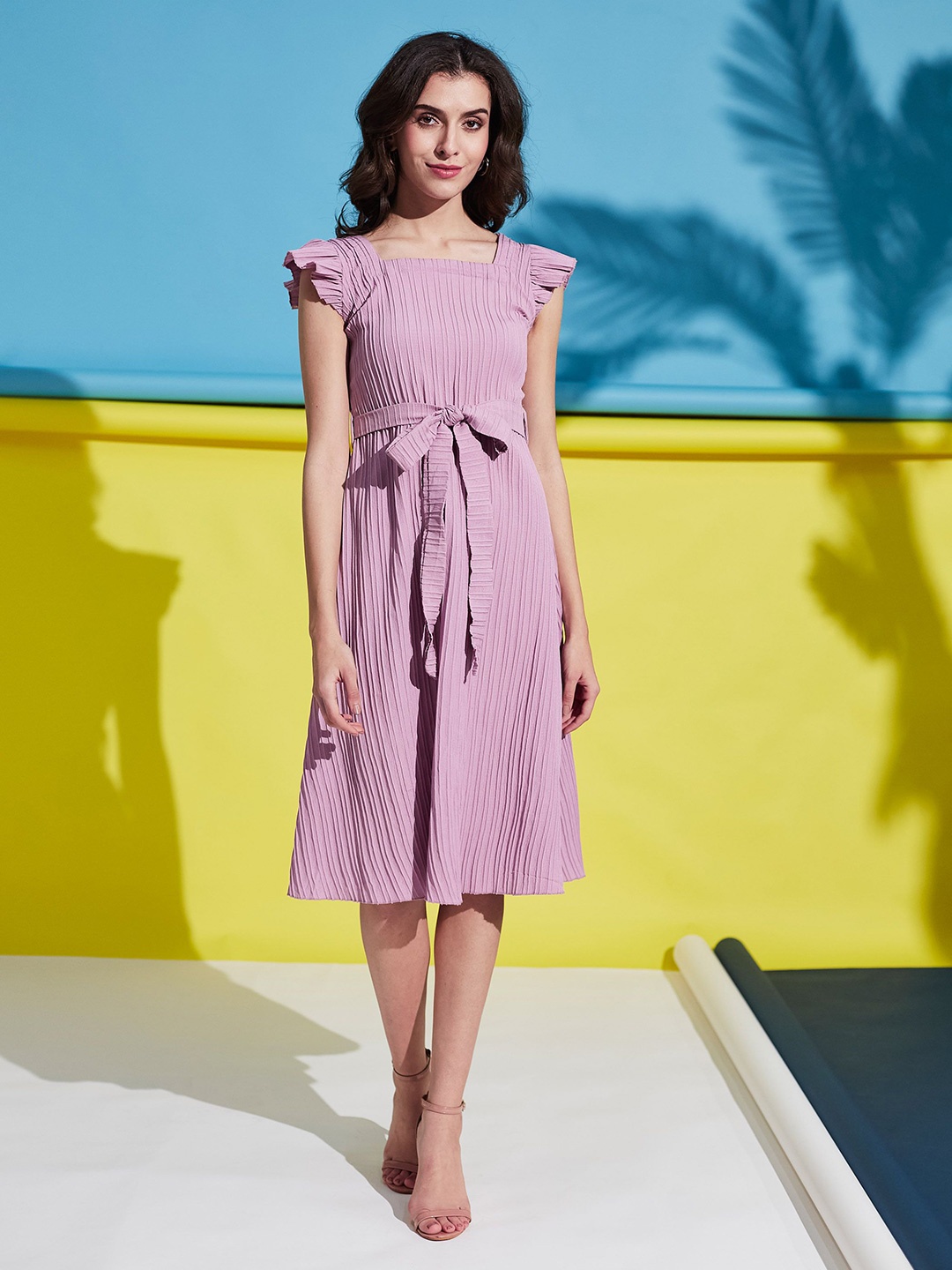 

YANAMORA Women Striped Fit & Flare Dress, Lavender