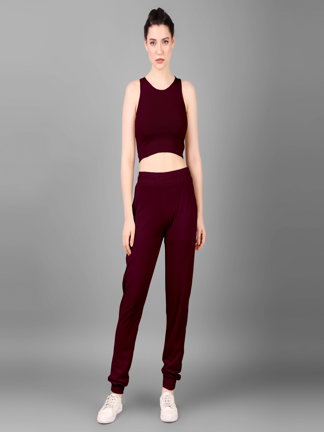 

Moda Rapido Round Neck Crop Top With Trousers, Maroon