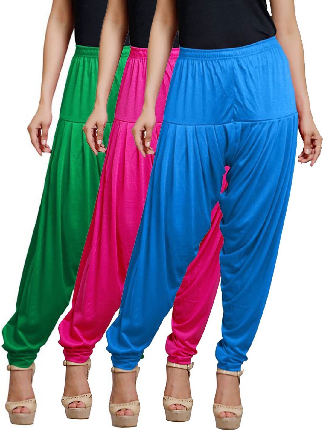 

AFRA GARMENTS Women Pack Of 3 Mid Rise Loose Fit Patiala, Blue