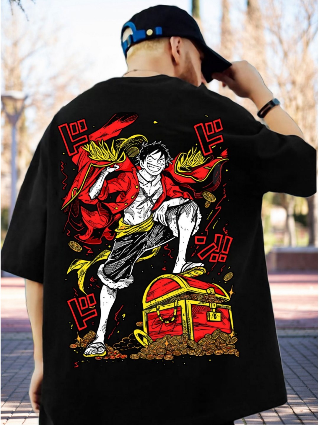

ZEN1 FASHION Men Abzorb Graphic Printed Round Neck Cotton Oversized T-shirt, Black