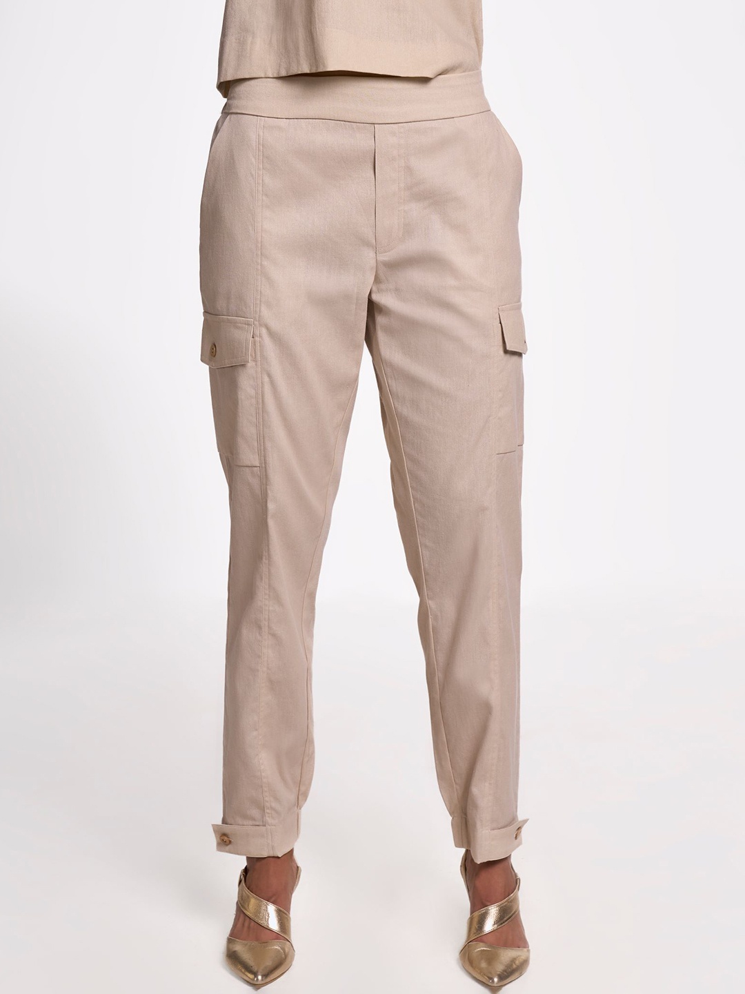 

Terra Luna Women Smart Relaxed Fit Cargos Trousers, Gold