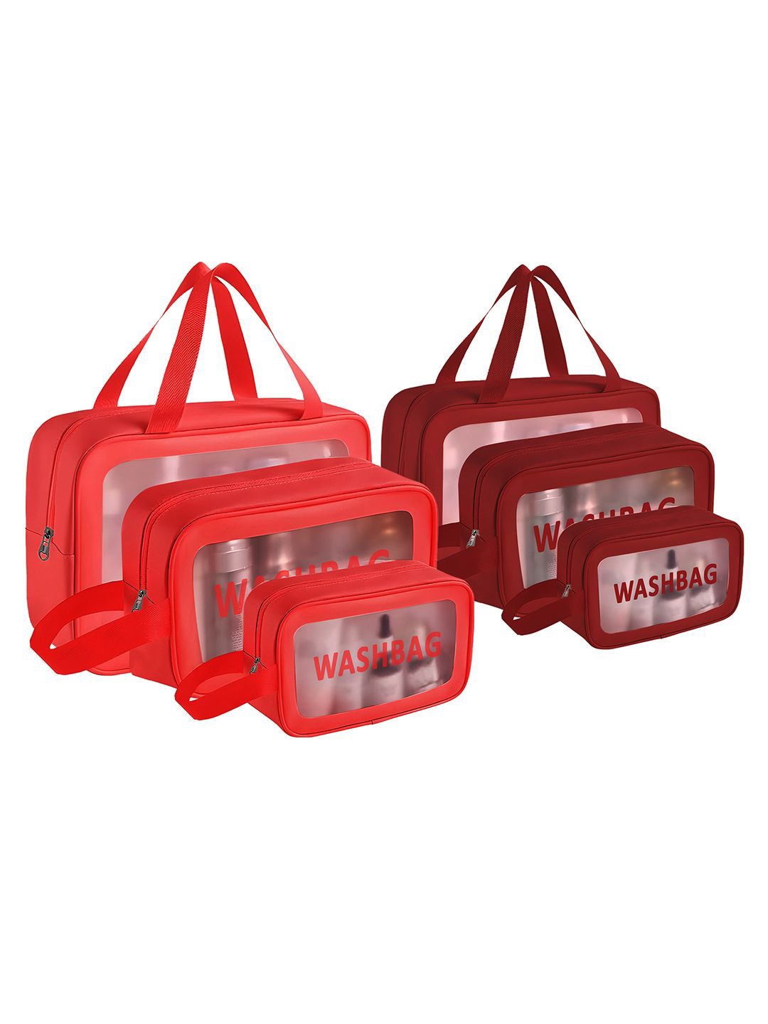 

Kuber Industries Red & Maroon 6 Pieces Makeup Organizer Bags with Zip & Hand Strap