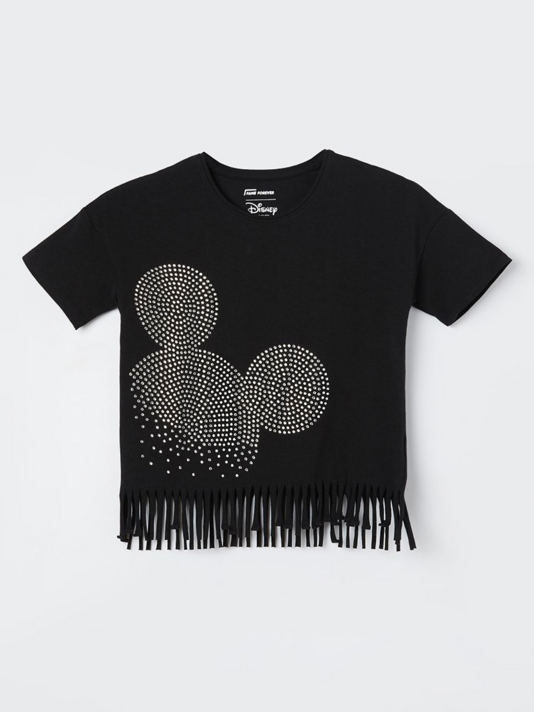 

Fame Forever by Lifestyle Girls Mickey & Friends Embroidered Cotton T-Shirt, Black