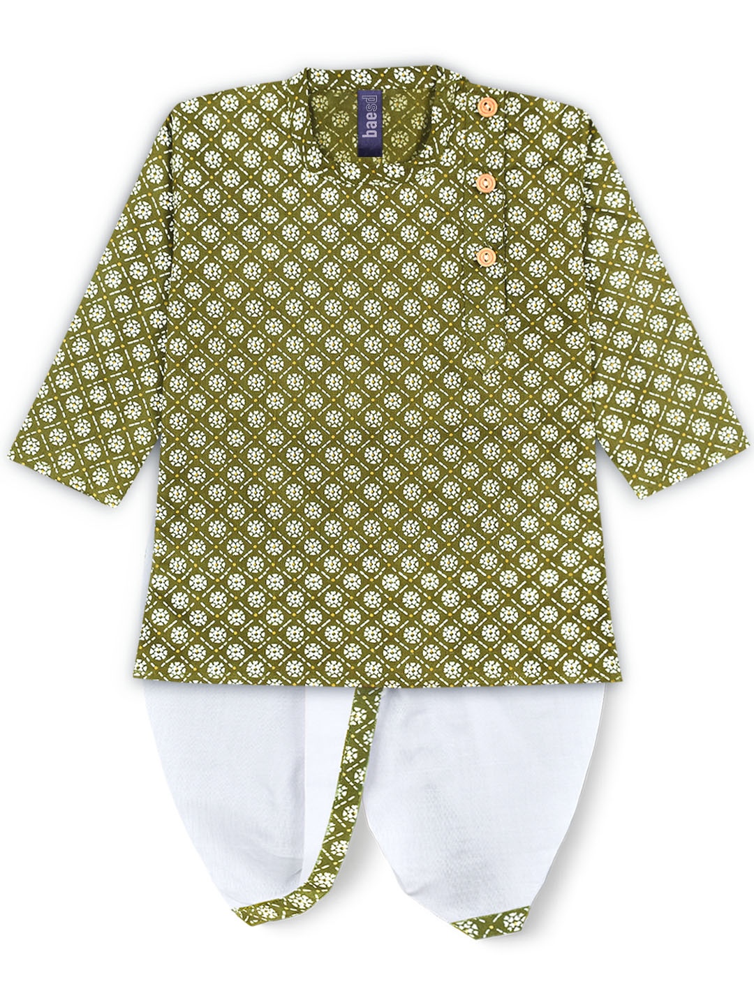 

BAESD Boys Ethnic Motifs Printed Regular Kurta with Dhoti Pants, Green