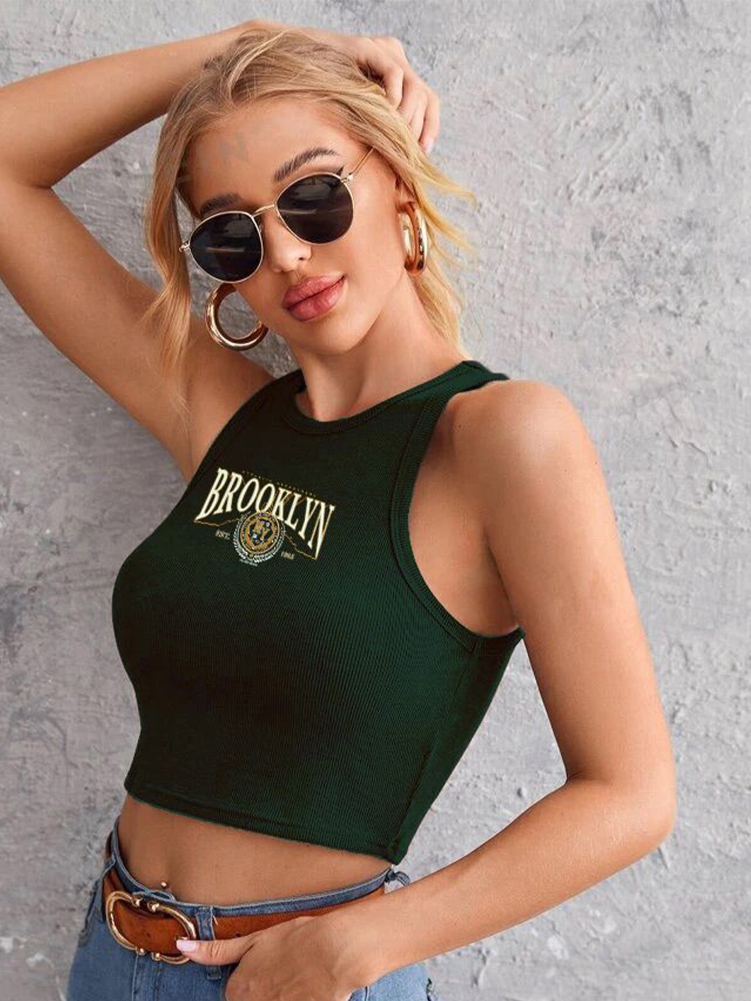 

TABADTOD Print Crop Top, Green