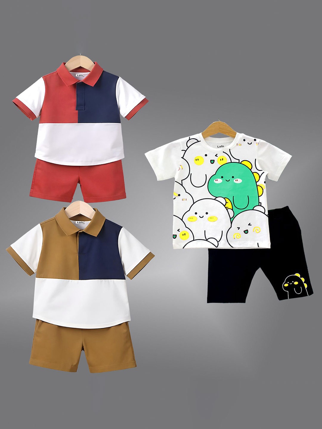 

Lofn Kids Pack Of 3 Colourblocked Short Sleeves T-Shirt With Shorts, White