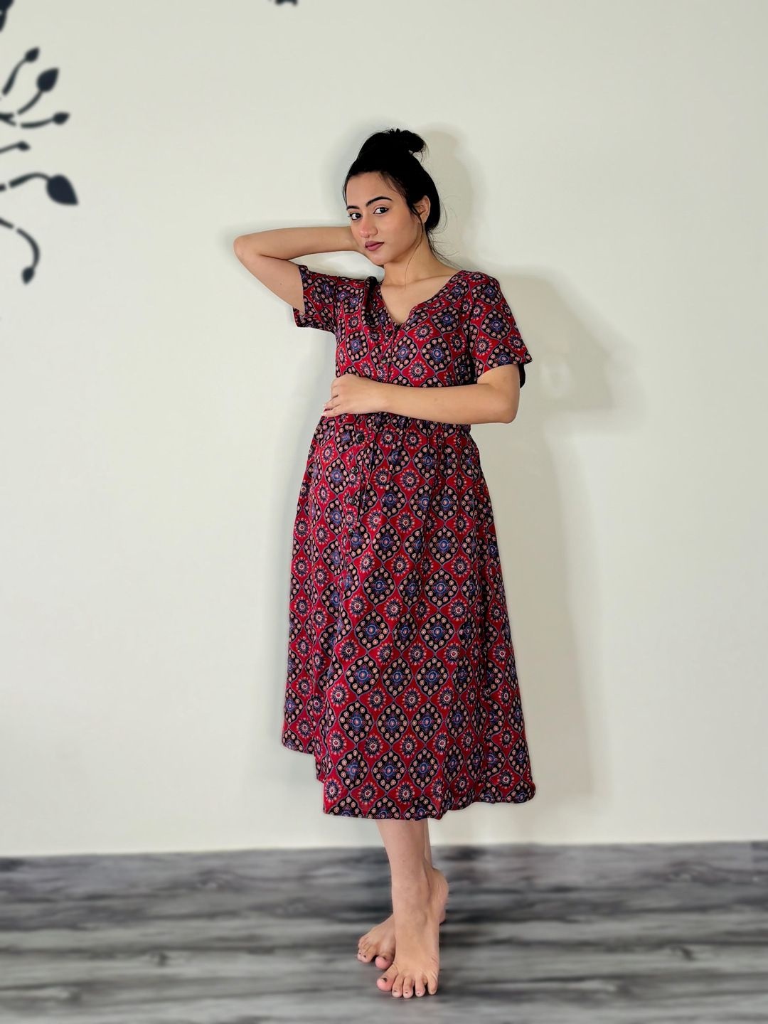 

SWEET MOON Printed Maternity A-Line Dress, Maroon