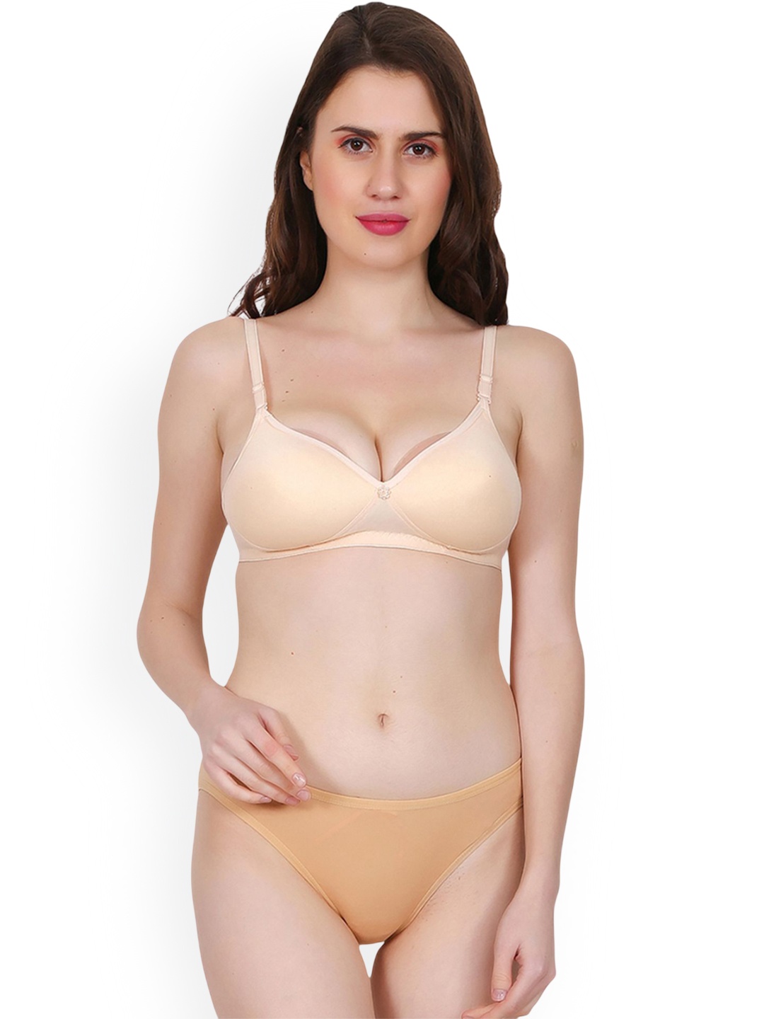 

chia fashions Women Full Coverage Padded Cups Lingerie Set, Beige