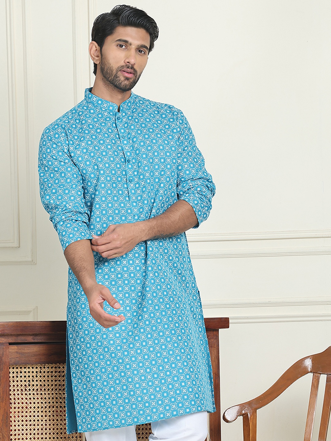 

Jompers Men Geometric Printed Kurta, Blue